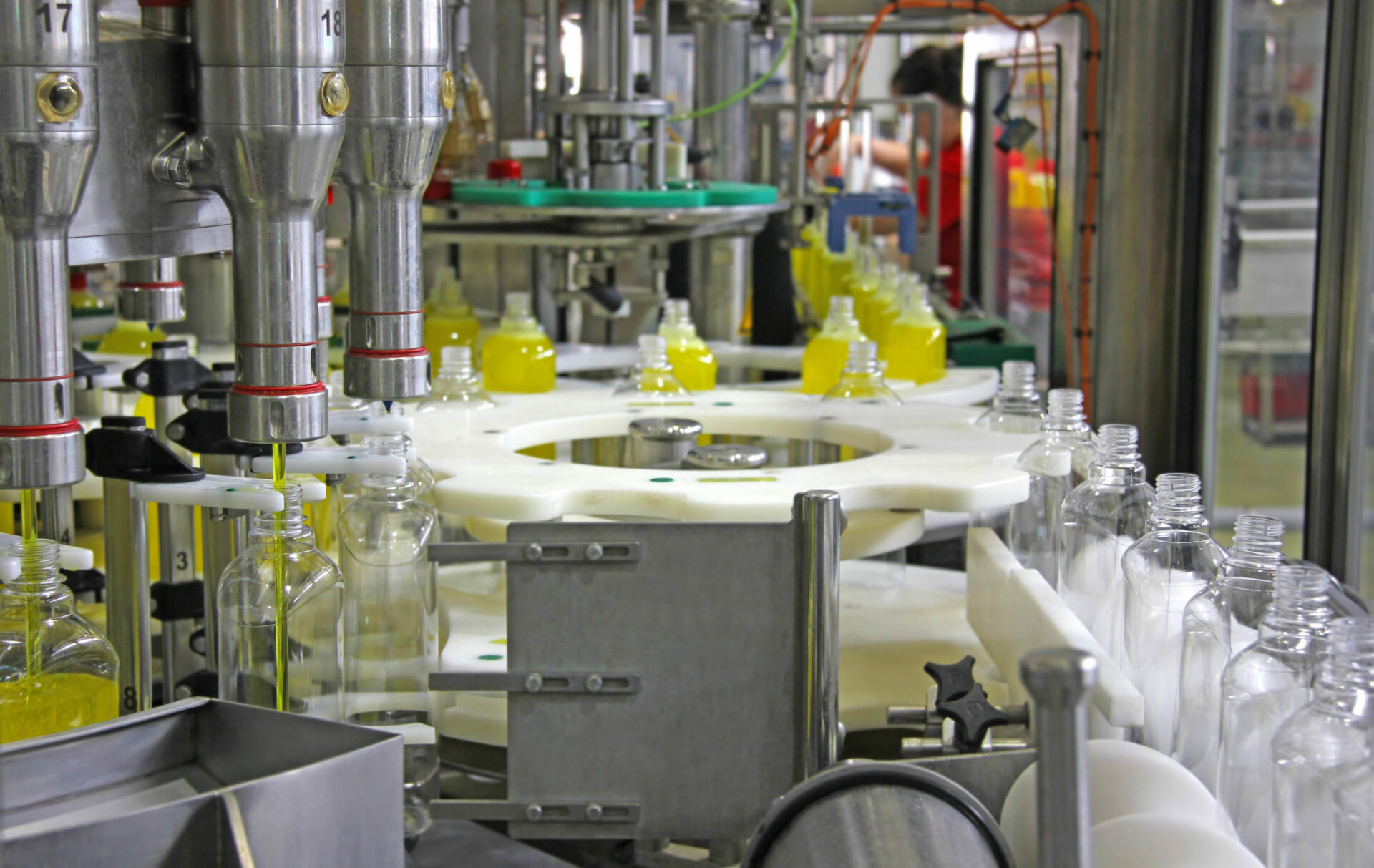 Liquid,Detergent,On,Automated,Production,Line.,Machinery,For,Bottling